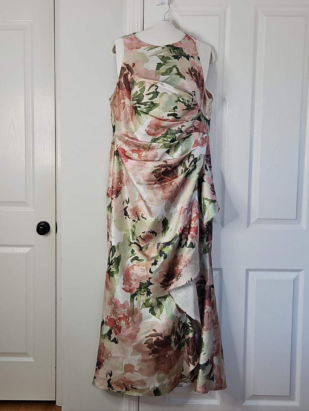 Alex Evenings Shimmer Floral Print Gown Dress 16 Sleeveless Mother Of The Bride